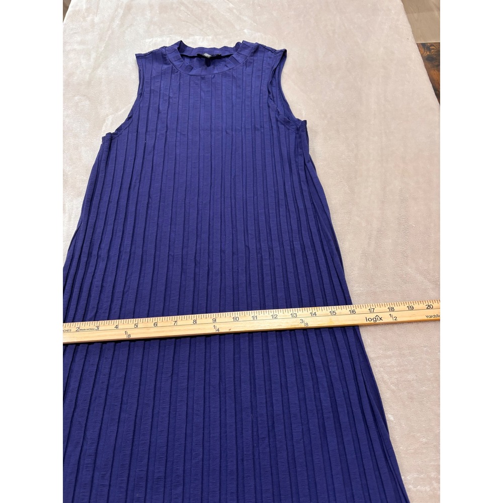 Eileen Fisher Royal Blue Ribbed Tank Dress Small Mock Neck Sleeveless Midi - Picture 4 of 10